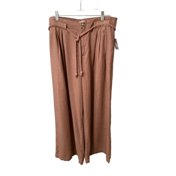Falls Creek Women Wide Leg Pants Hi Rise Brown Linen Blend  Large - Picture 1 of 7